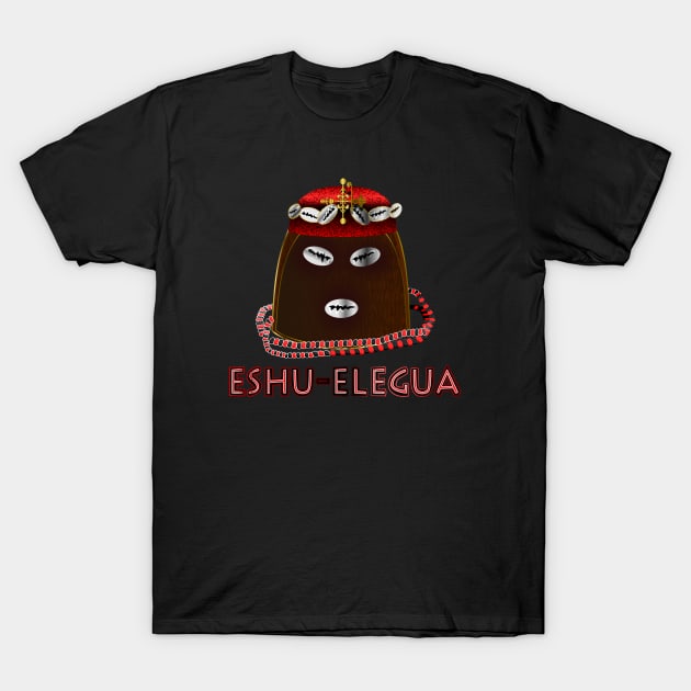 Cowry Crowned Obi Orisha Eshu Elegua with Necklace T-Shirt by geodesyn